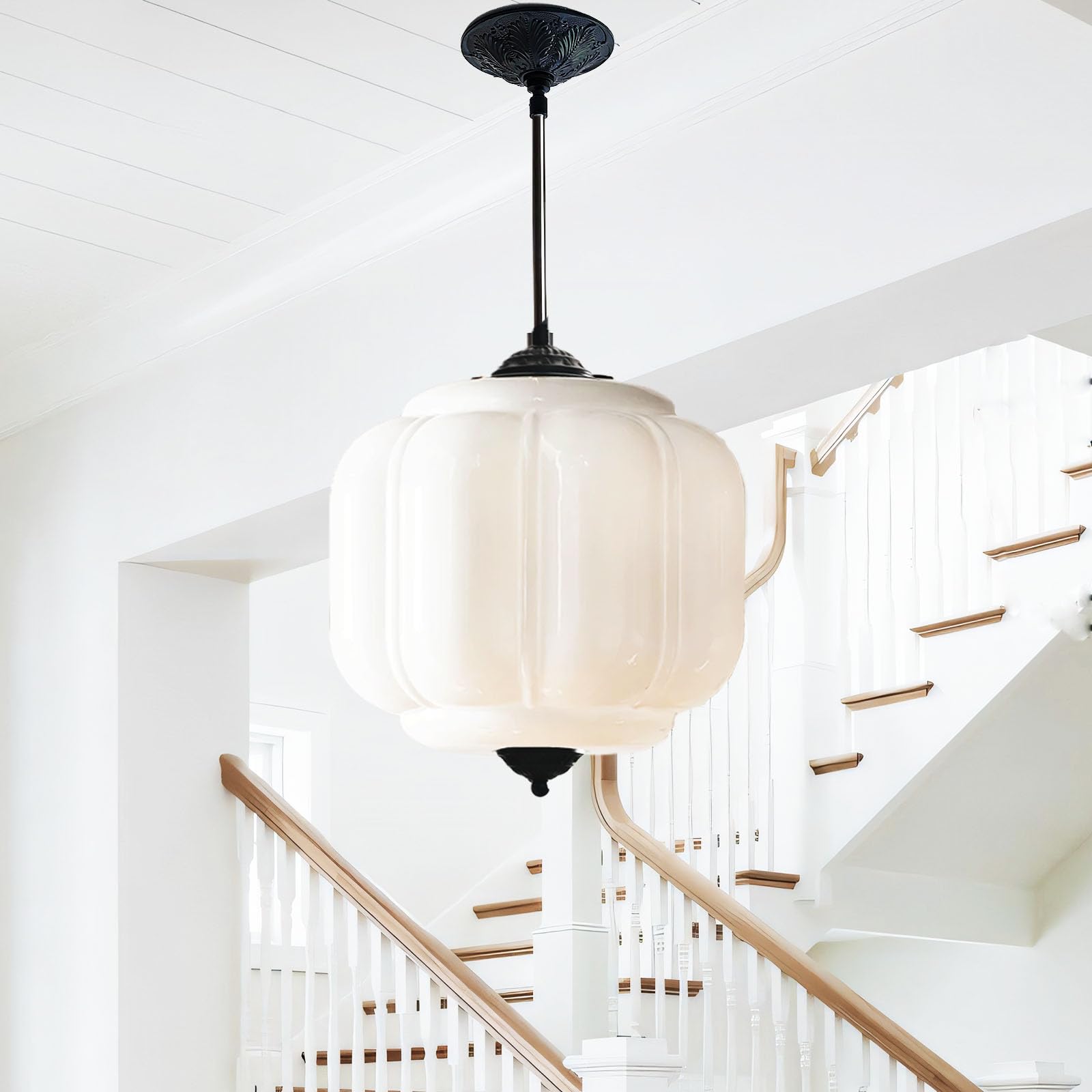 Vintage Milk Glass Pendant Light Fixture, 9.8